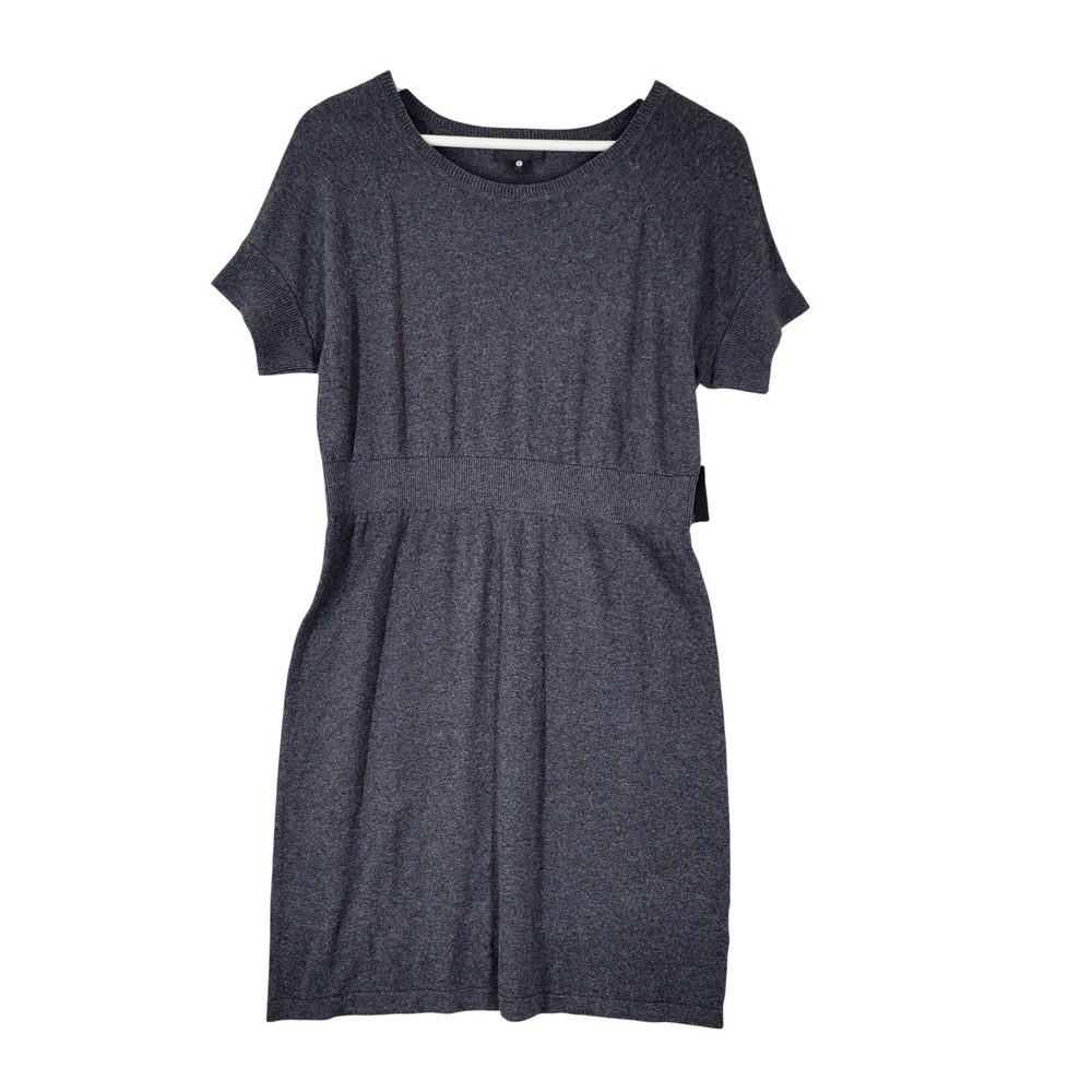 Worthington Sweater Dress Womens Large Gray Empire Waist Short Sleeve Knit NEW